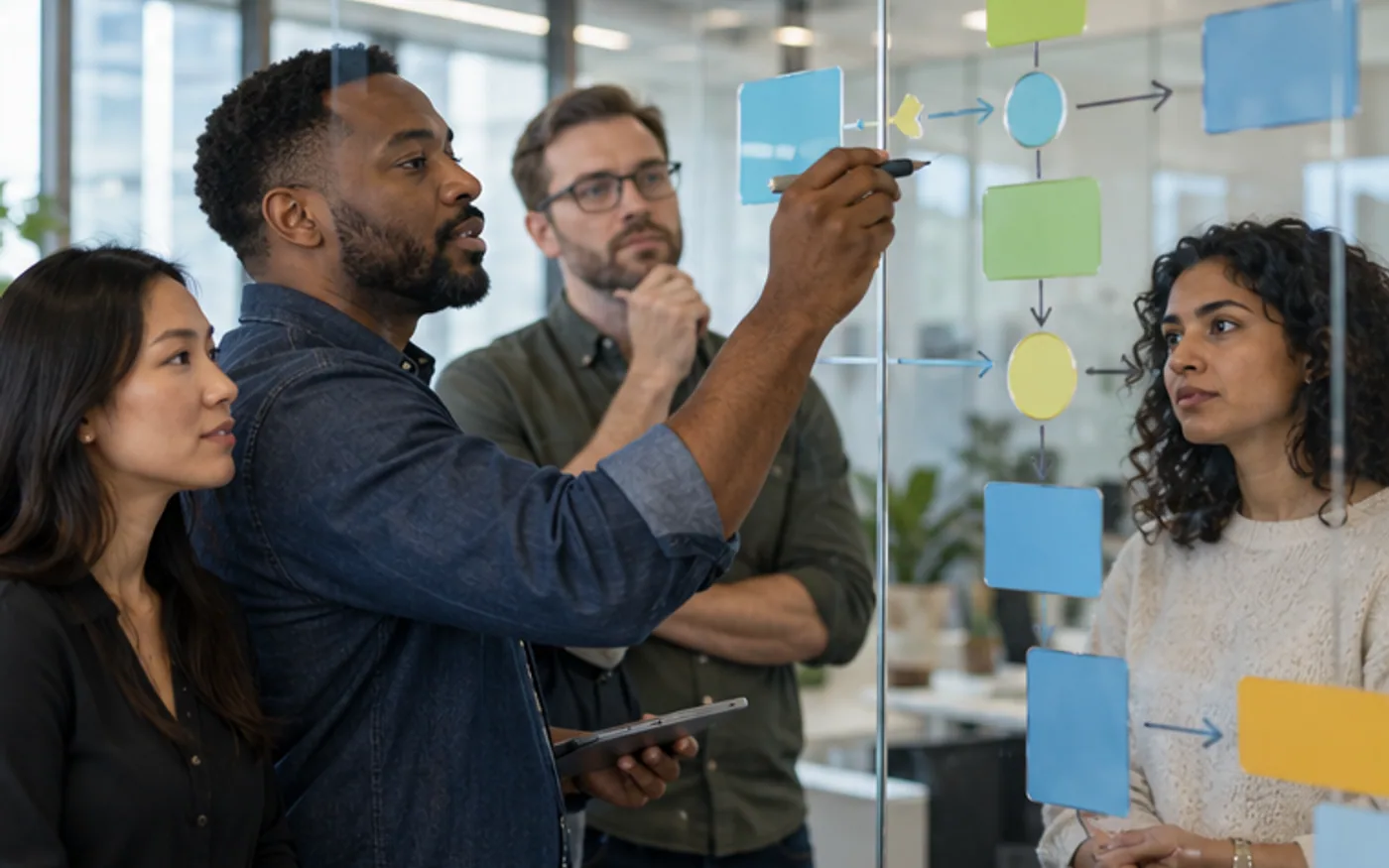 Technology team mapping an integrated digital workflow