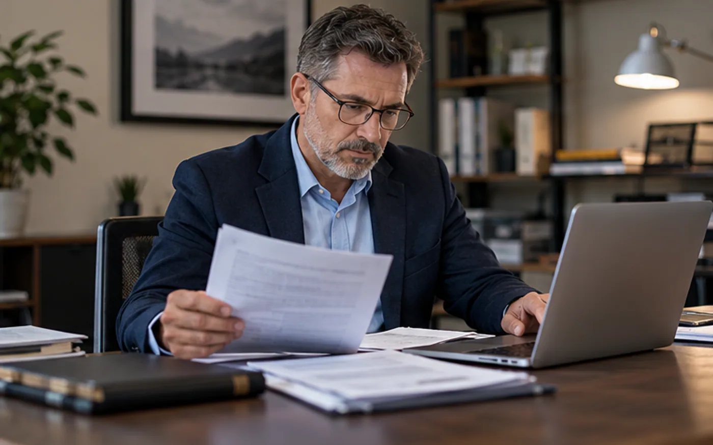 Federal contractor reviewing acquisition compliance documents